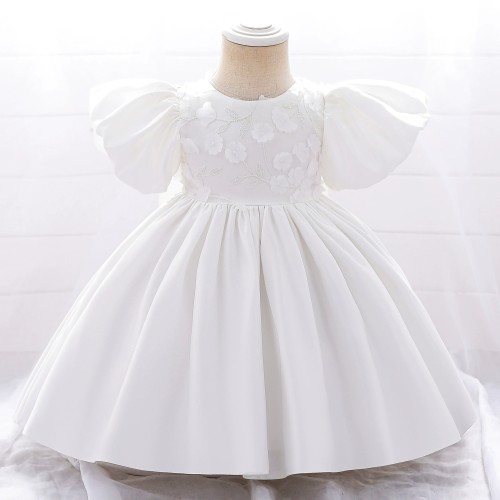 O-Neck Puff Sleeve Flower Girl Dress AZ004WT