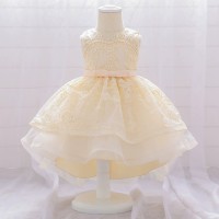 Elegant Champagne Lace Flower Girl Dress with Bow AZ005CP