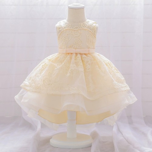 Elegant Champagne Lace Flower Girl Dress with Bow AZ005CP