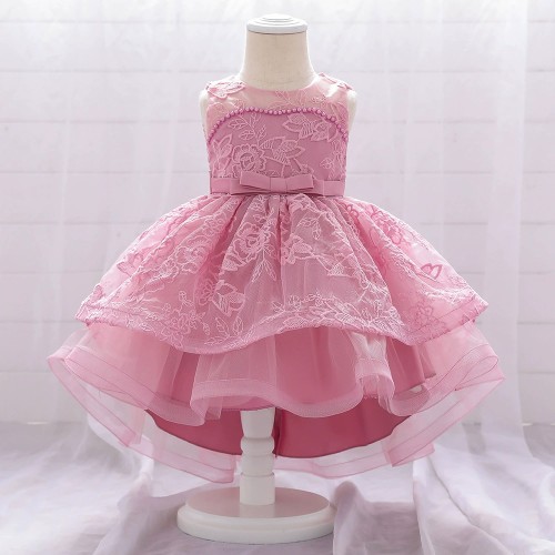 Elegant Pink Lace Flower Girl Dress with Bow AZ005PK