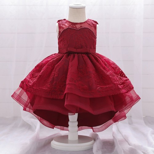 Elegant Red Lace Flower Girl Dress with Bow AZ005RD