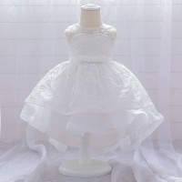 Elegant White Lace Flower Girl Dress with Bow AZ005WT