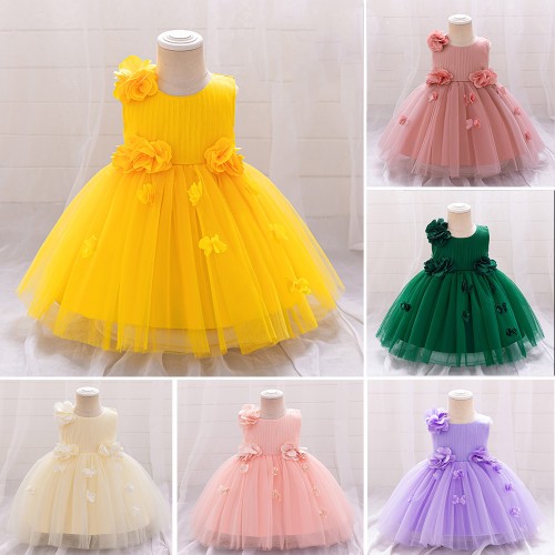 Charming Flower Decorated Party Dress for Girls AZ011