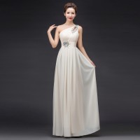 One Shoulder Champagne Chiffon Long Bridesmaid Dress RU015CH