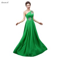 One Shoulder Green Chiffon Long Bridesmaid Dress RU015GN