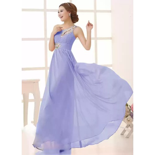 One Shoulder Light Purple Chiffon Long Bridesmaid Dress RU015LP