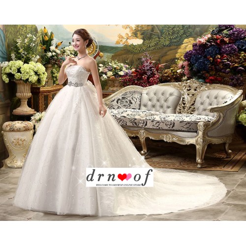 Strapless Wedding Dress with Sparkling Belt and Bow XN087WT