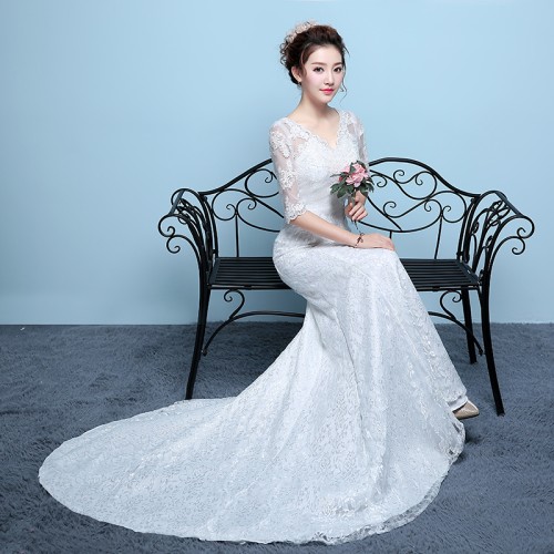 V-neck Half Sleeve Mermaid Wedding Dress XN092WT