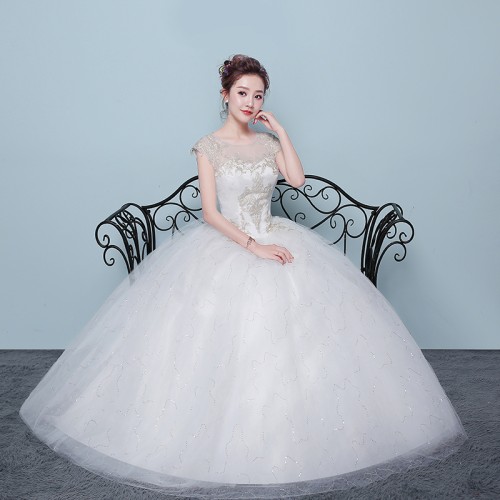 O-Neck Cap Sleeve Wedding Dress XN097WT