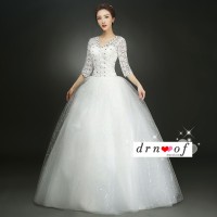 V-Neck Wedding Dress with Lace Sleeves XN111WT