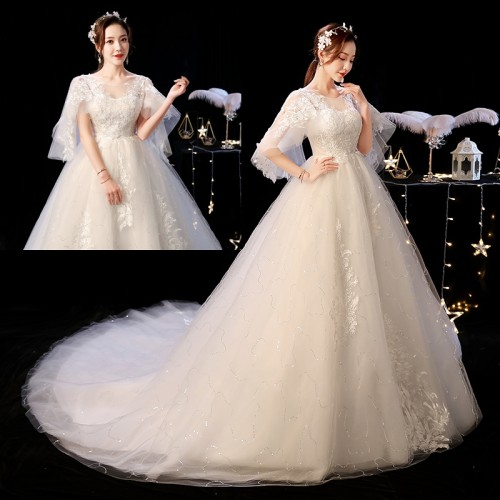 O-Neck Wedding Dress with Arm-Covering Design XN112