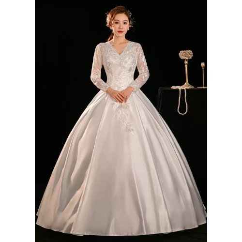 Long Sleeve V-Neck Ball Gown Wedding Dress XN143WT